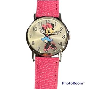 NEW Disney Minnie Mouse Quartz Watch Pink Pebbled Leather Band MZBerger …